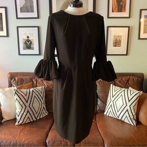 EUC BETSY & ADAM Black Melanie Bell Sleeve Sheath Dress Size 14 Cocktail Dress